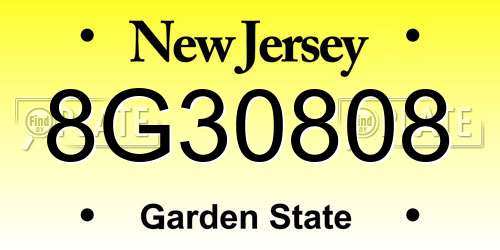 8G30808 New Jersey License Plate