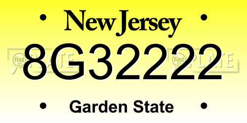 8G32222 New Jersey License Plate