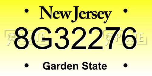 8G32276 New Jersey License Plate