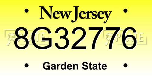 8G32776 New Jersey License Plate