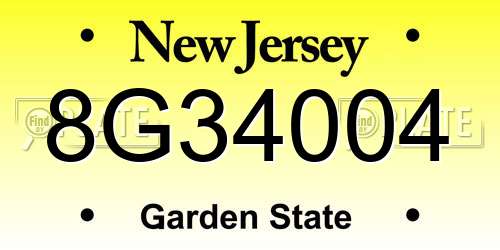 8G34004 New Jersey License Plate