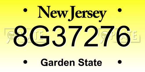 8G37276 New Jersey License Plate