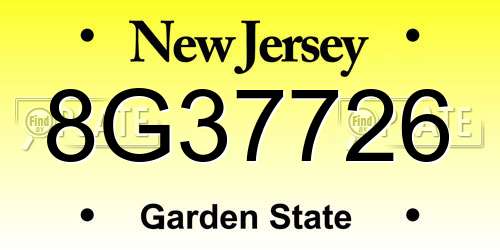 8G37726 New Jersey License Plate