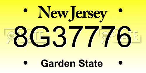 8G37776 New Jersey License Plate