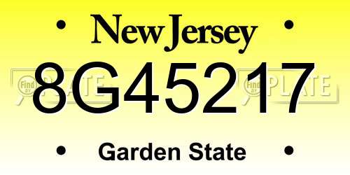 8G45217 New Jersey License Plate