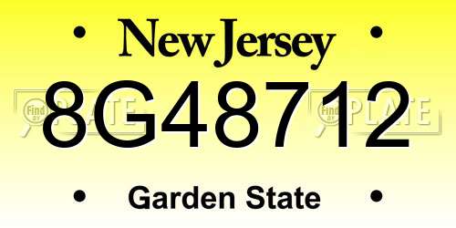 8G48712 New Jersey License Plate