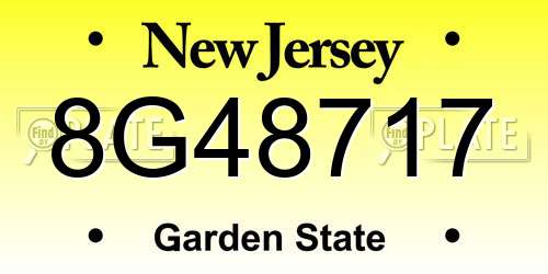 8G48717 New Jersey License Plate