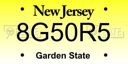 8G50R5 New Jersey License Plate