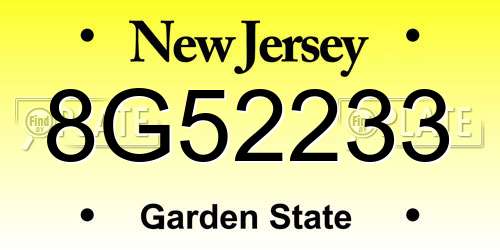 8G52233 New Jersey License Plate