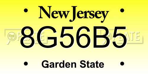 8G56B5 New Jersey License Plate