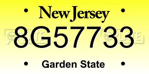 8G57733 New Jersey License Plate