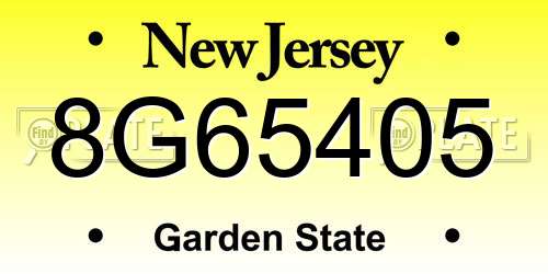 8G65405 New Jersey License Plate