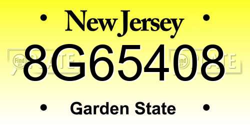 8G65408 New Jersey License Plate