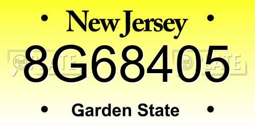 8G68405 New Jersey License Plate