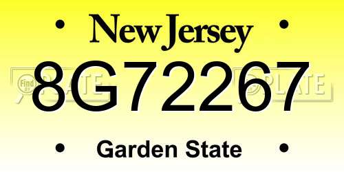 8G72267 New Jersey License Plate