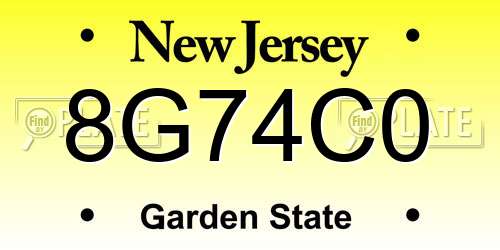 8G74C0 New Jersey License Plate