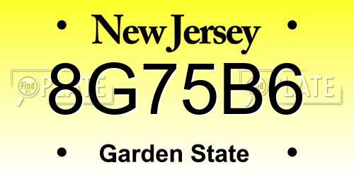 8G75B6 New Jersey License Plate