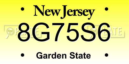 8G75S6 New Jersey License Plate