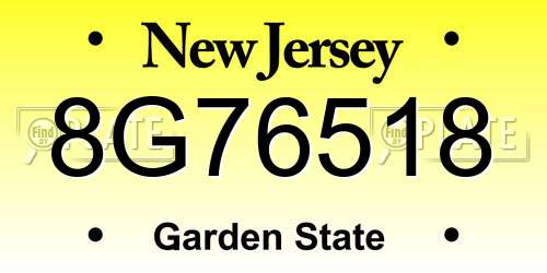 8G76518 New Jersey License Plate