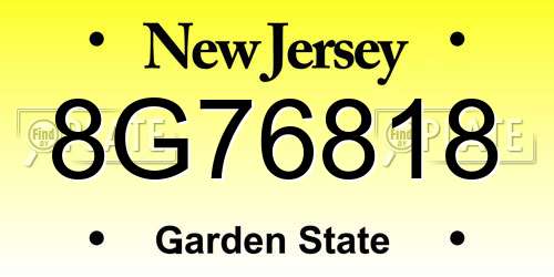 8G76818 New Jersey License Plate