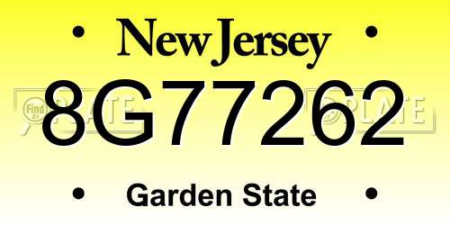 8G77262 New Jersey License Plate