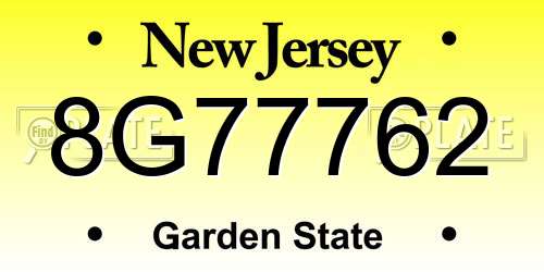 8G77762 New Jersey License Plate