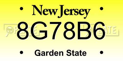 8G78B6 New Jersey License Plate