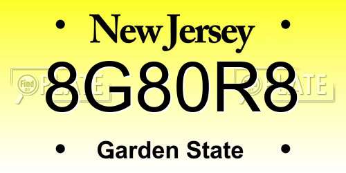 8G80R8 New Jersey License Plate