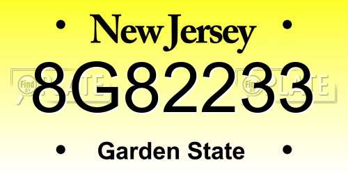 8G82233 New Jersey License Plate