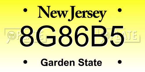 8G86B5 New Jersey License Plate