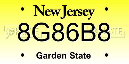 8G86B8 New Jersey License Plate