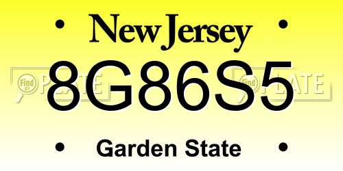 8G86S5 New Jersey License Plate