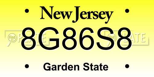 8G86S8 New Jersey License Plate