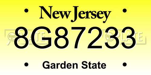 8G87233 New Jersey License Plate