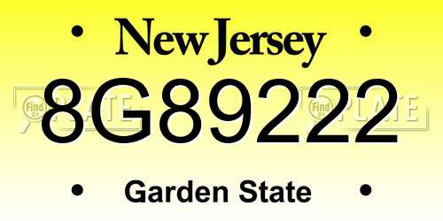 8G89222 New Jersey License Plate