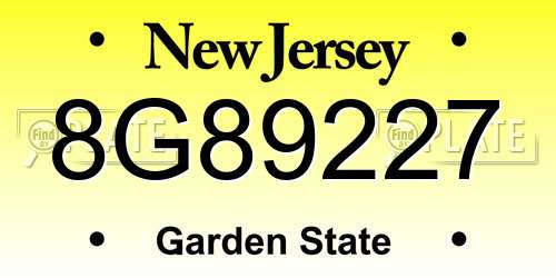 8G89227 New Jersey License Plate