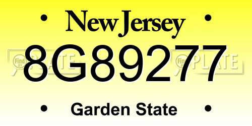 8G89277 New Jersey License Plate