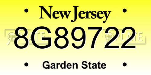 8G89722 New Jersey License Plate
