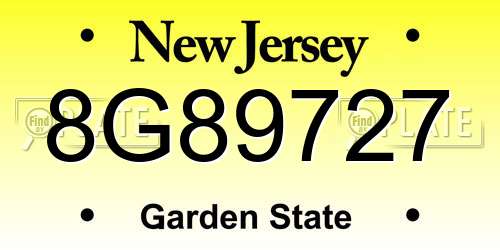 8G89727 New Jersey License Plate