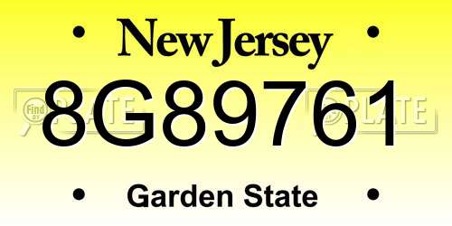8G89761 New Jersey License Plate