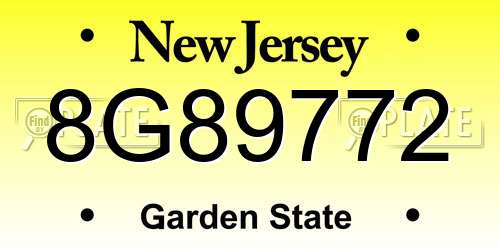 8G89772 New Jersey License Plate