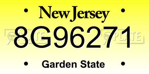 8G96271 New Jersey License Plate