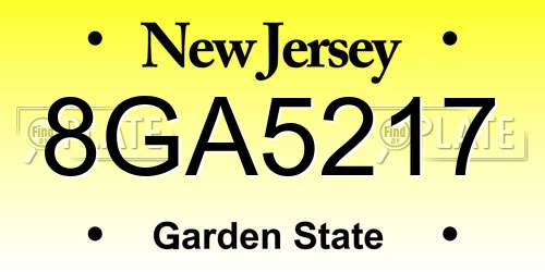 8GA5217 New Jersey License Plate