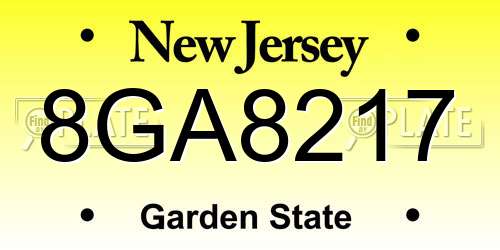 8GA8217 New Jersey License Plate
