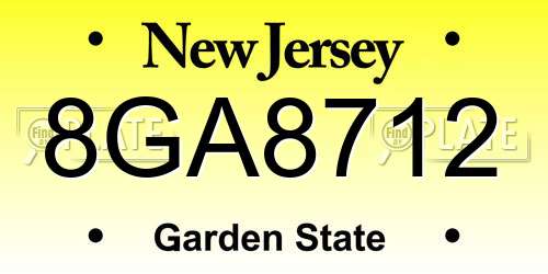 8GA8712 New Jersey License Plate