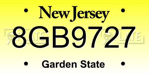 8GB9727 New Jersey License Plate