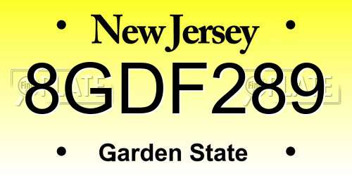 8GDF289 New Jersey License Plate