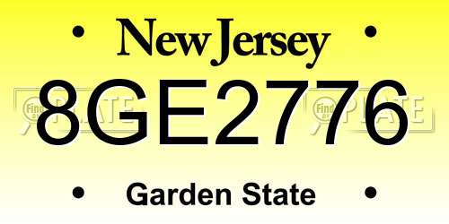 8GE2776 New Jersey License Plate