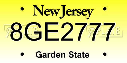 8GE2777 New Jersey License Plate