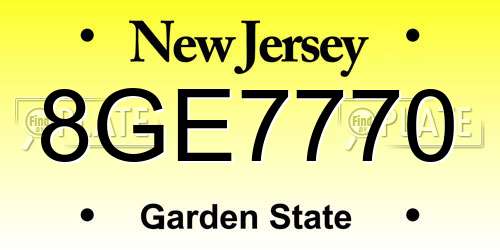 8GE7770 New Jersey License Plate